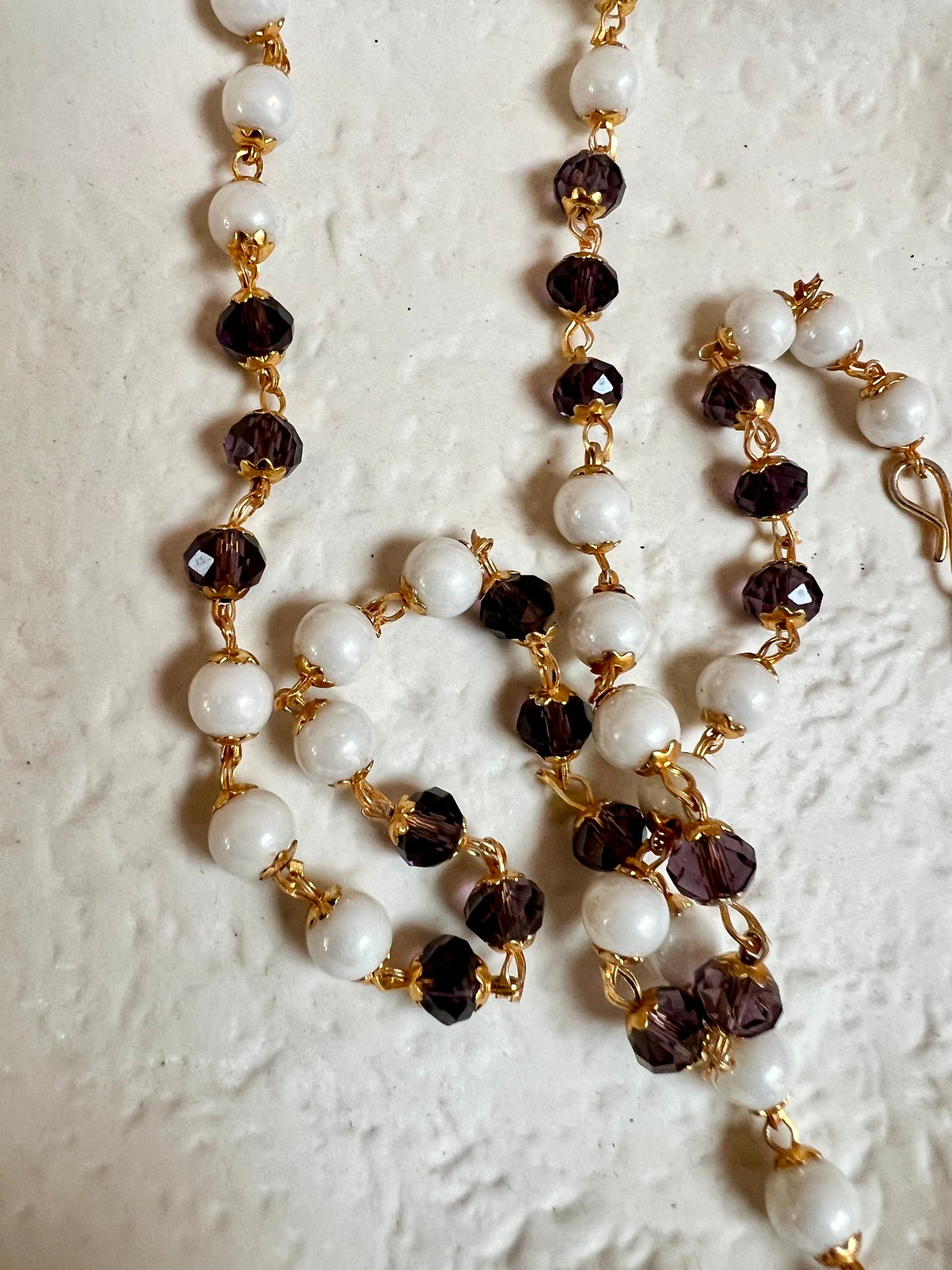 NITHRA - Simple long white and purple beads chain N3232
