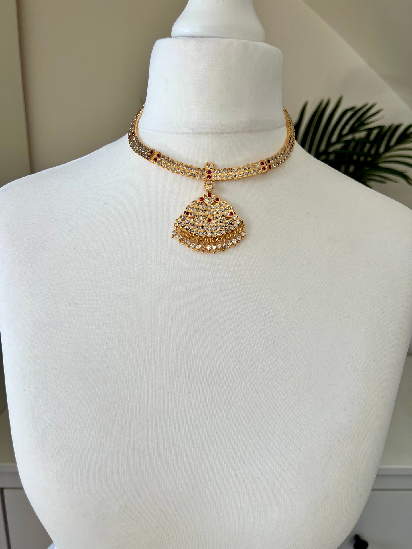 ABIGA - Traditional impon two layered attigai necklace in ruby N3072