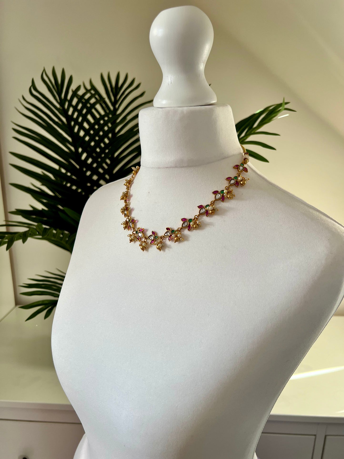 AMELIA - Simple short chain lotus necklace with matching small lotus earrings N3010