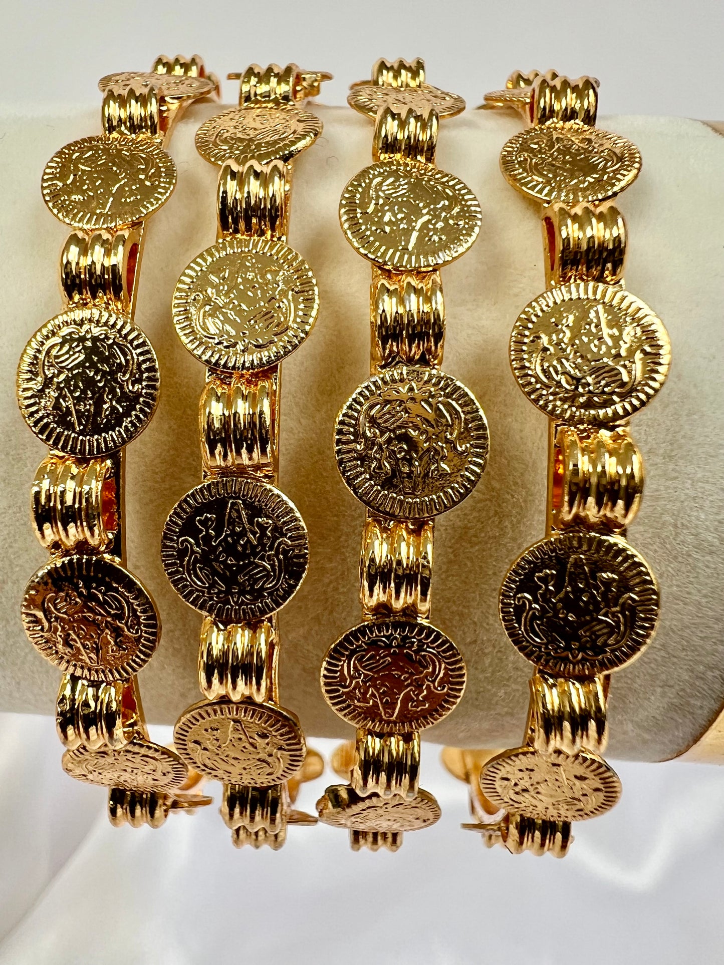 Gold plated temple kasu bangle set of four B3002