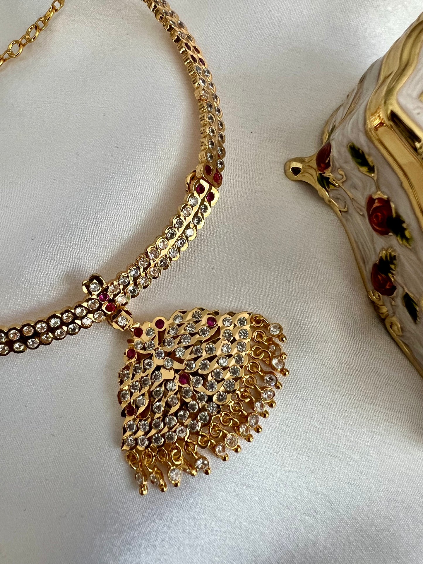 ABIGA - Traditional impon two layered attigai necklace in ruby N3072