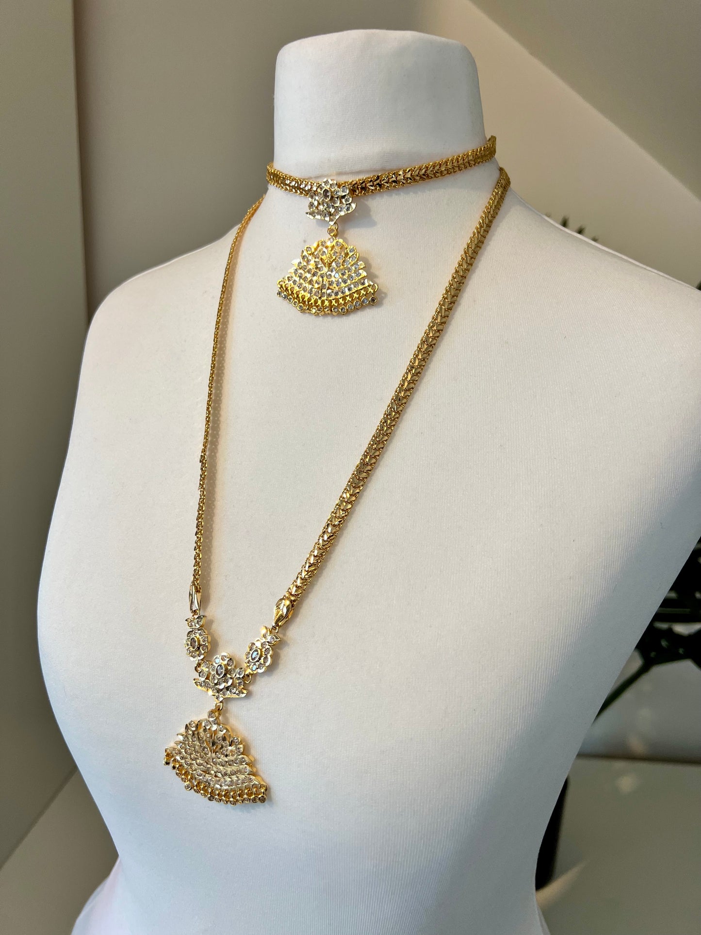 BAVANI -Short attigai and long mid haram impon necklace with matching earrings N3164