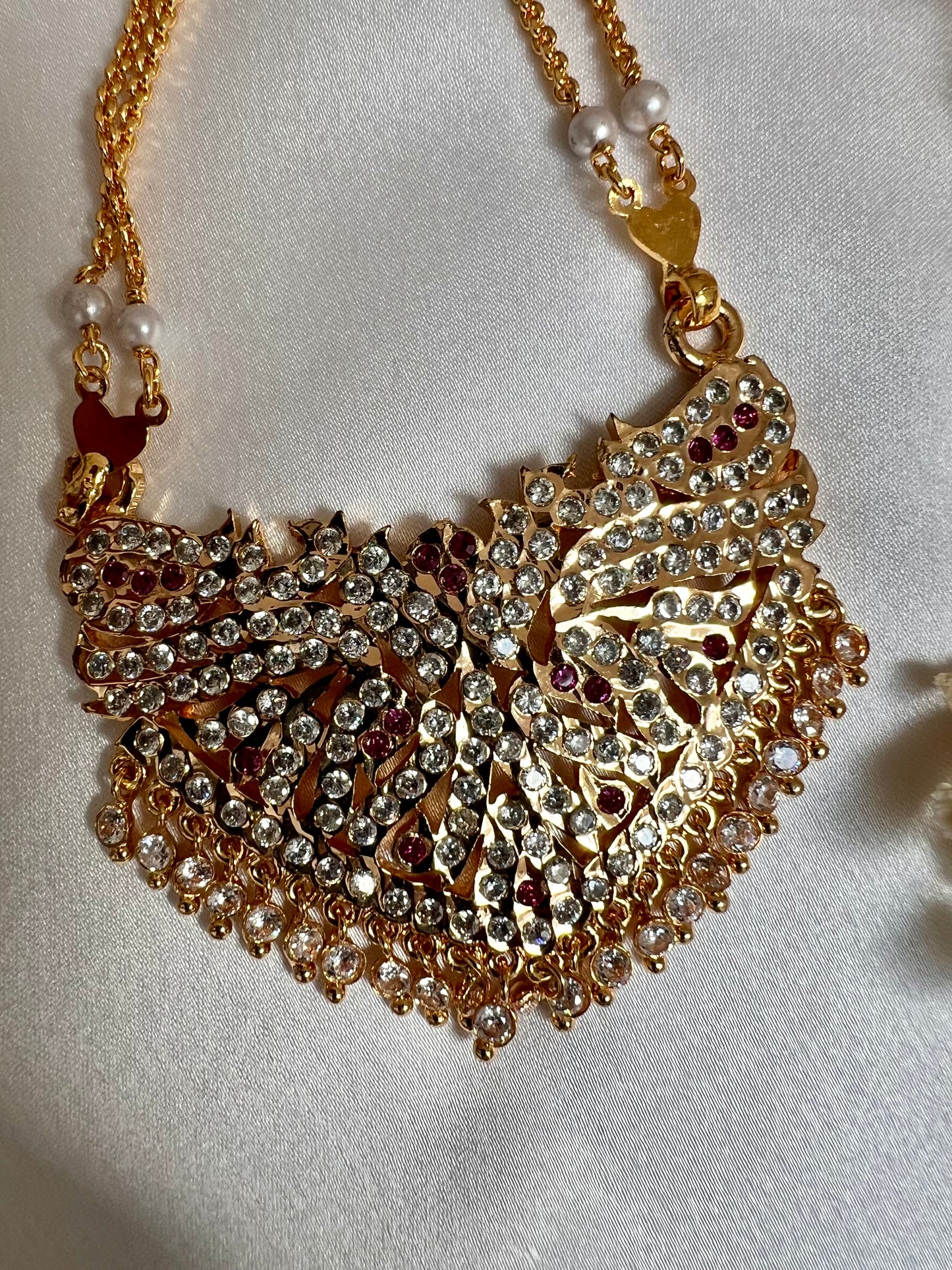 NANDIKA - Long Impon dollar 30inch necklace with ruby and white stones N3067