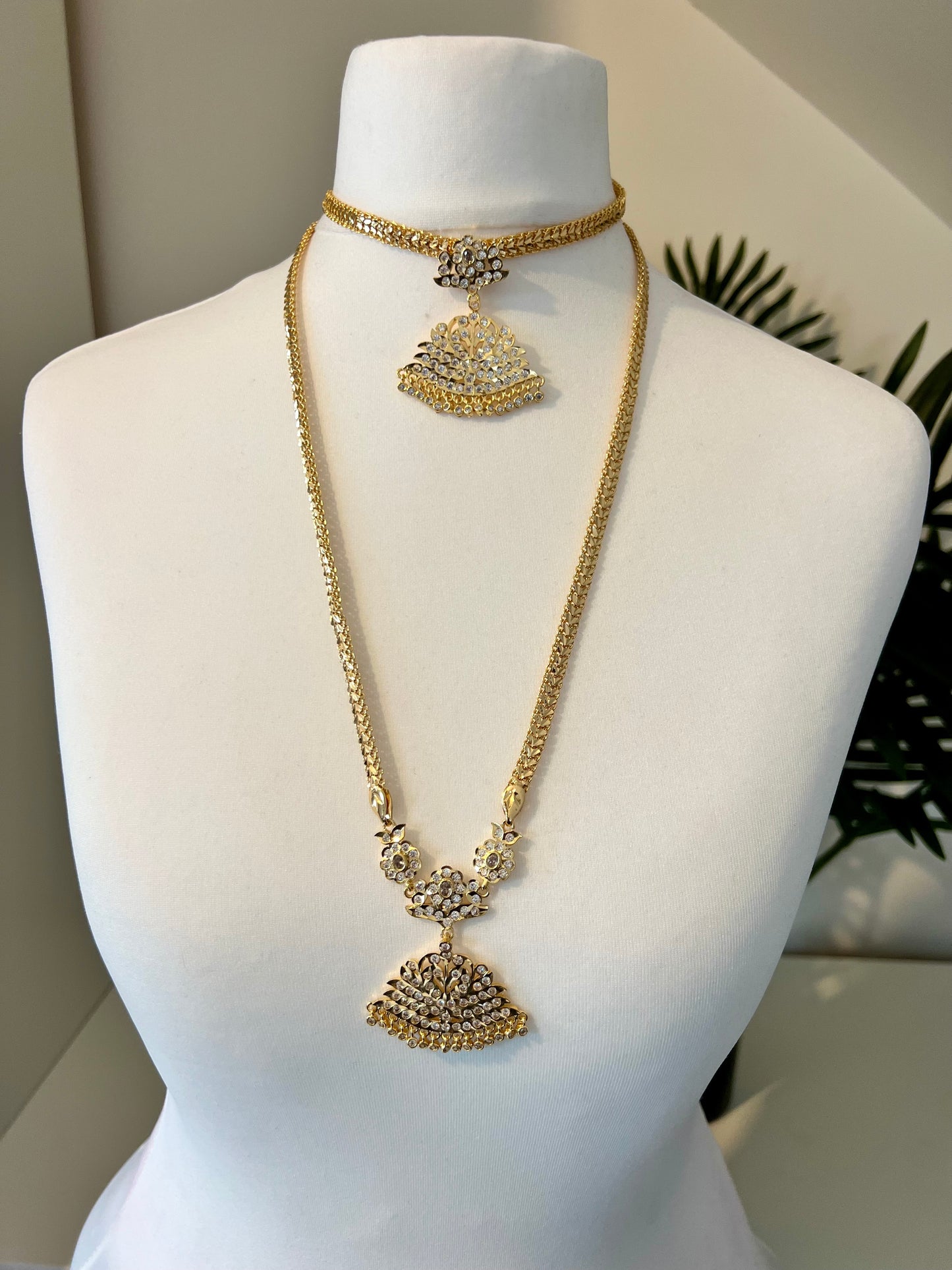 BAVANI -Short attigai and long mid haram impon necklace with matching earrings N3164