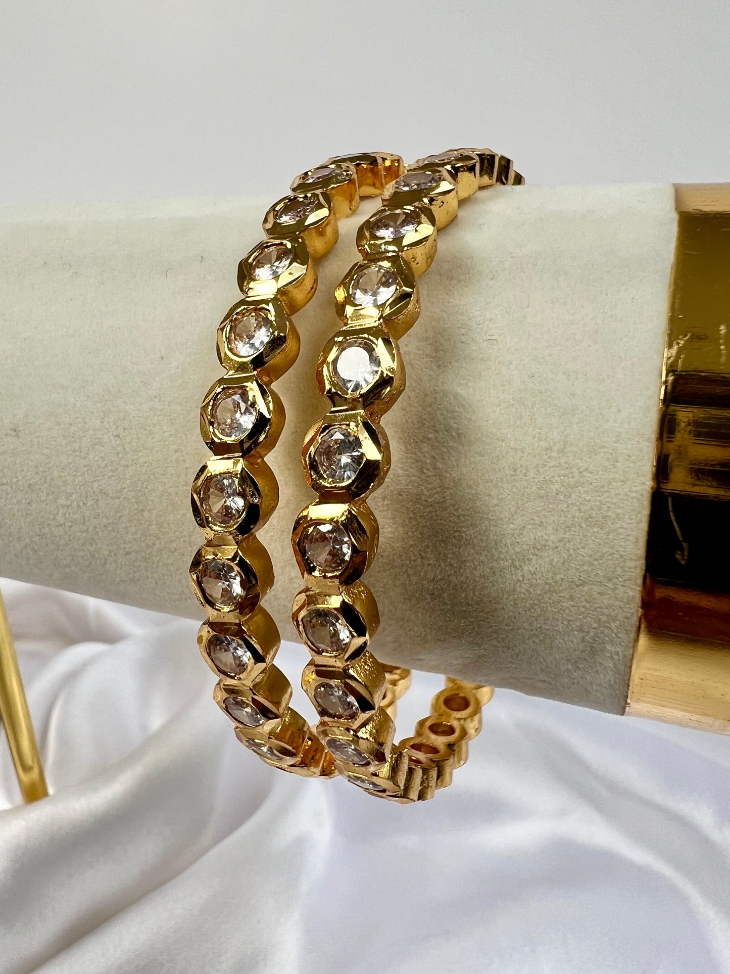 Gold Impon clear stone bangles, set of two  B3015