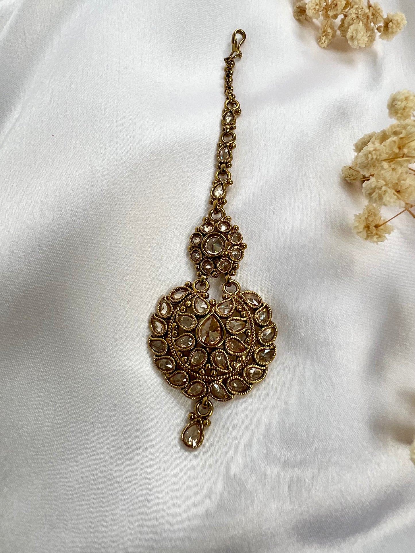 Mehndi plated clear stoned maang tikka T3010