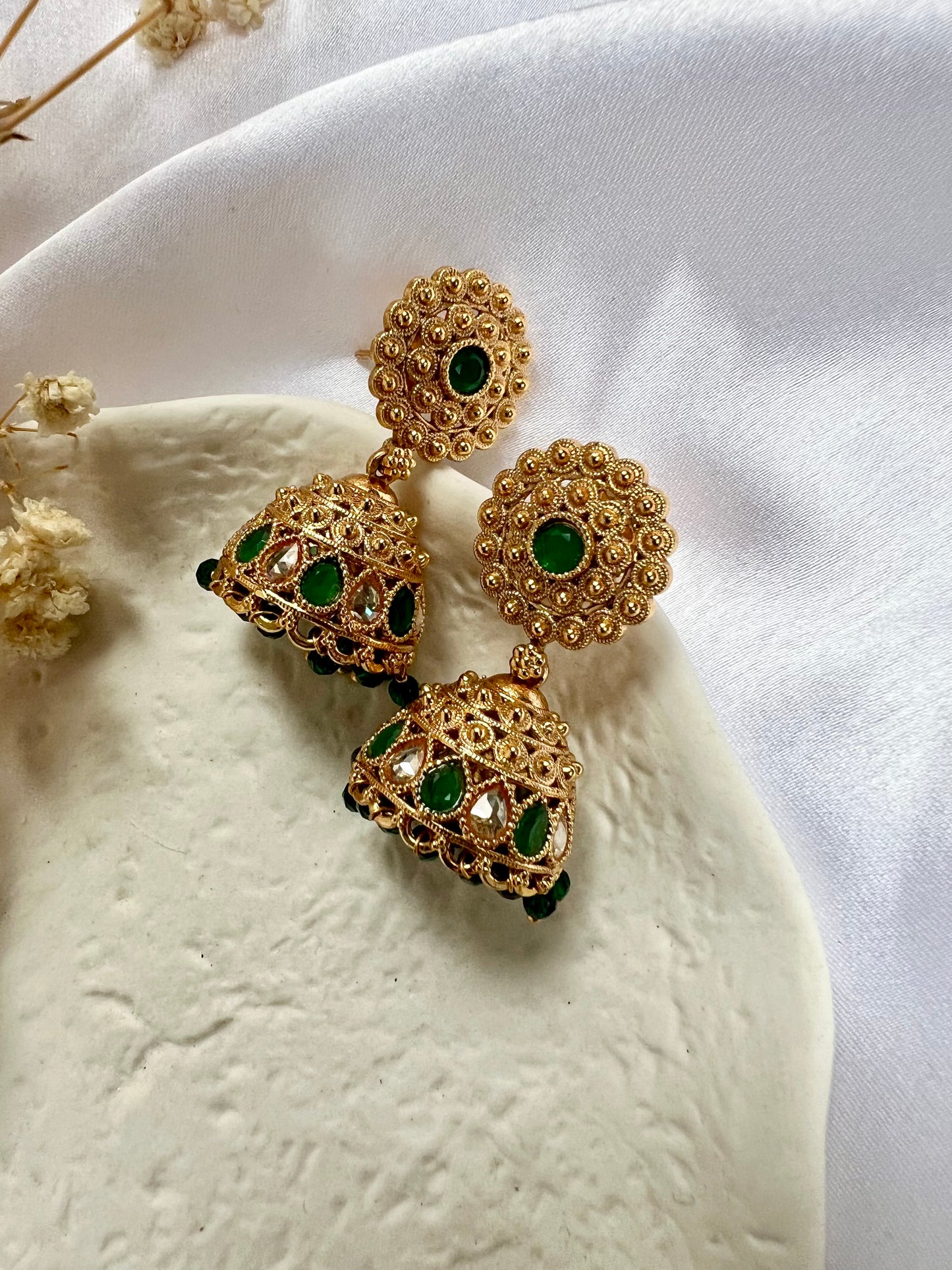 Green gold plated jhumka earrings E3028