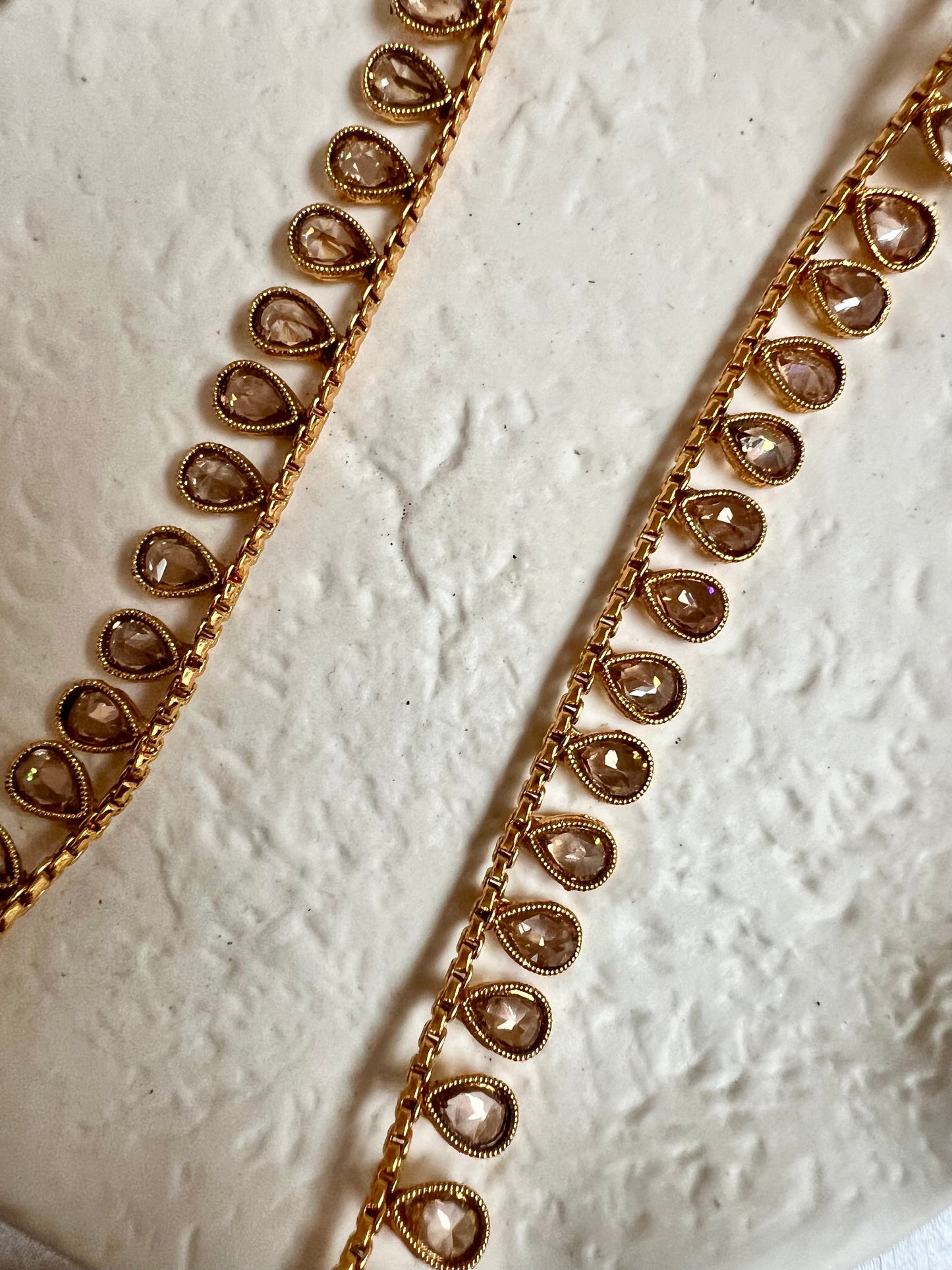 SHRUTIKA- Long kundan stone tear shaped white stone necklace set with earrings N3215