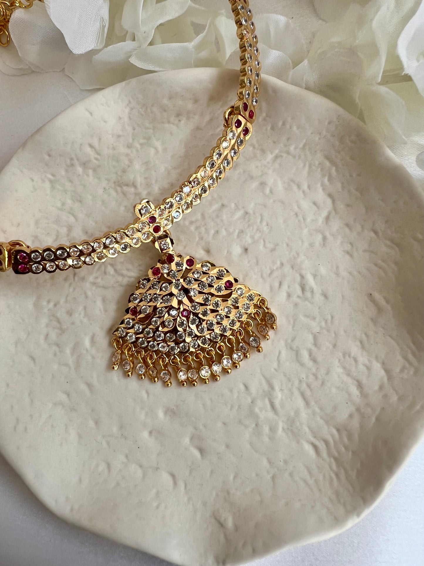 ABIGA - Traditional impon two layered attigai necklace in ruby N3072