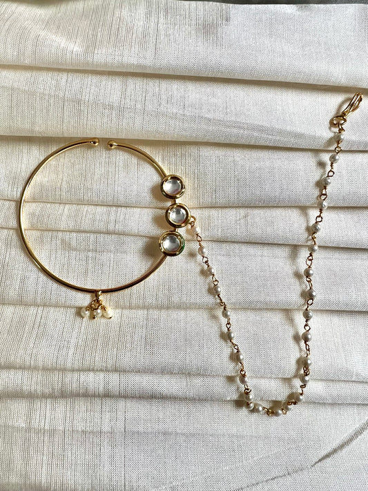 Kundan gold plated nosering with chain NR3032