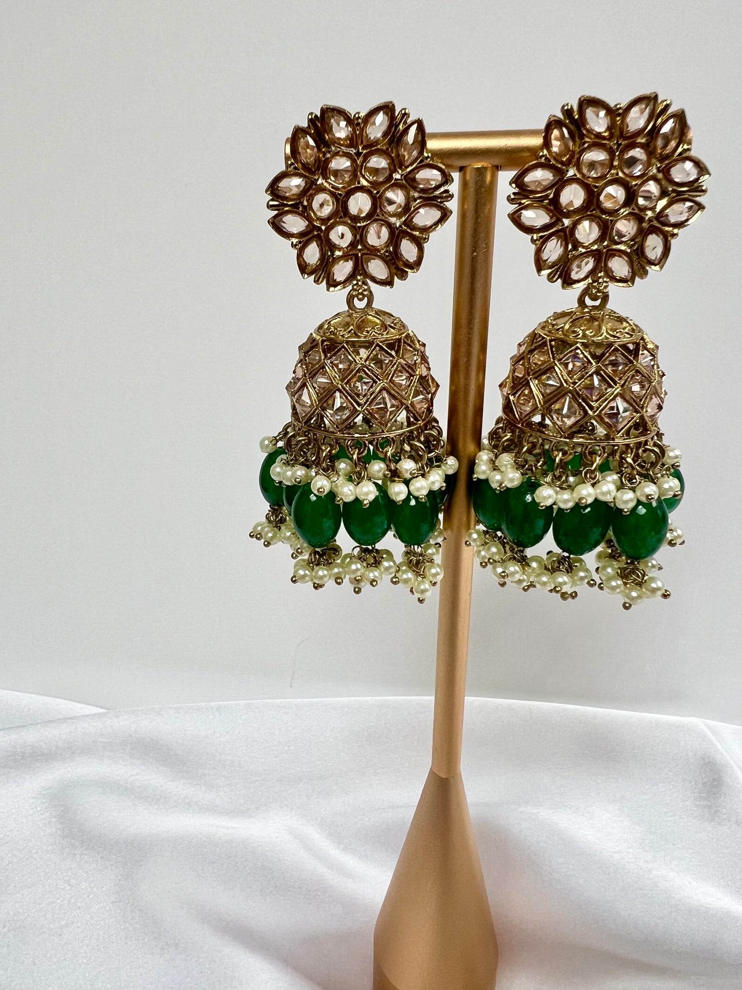 Mehndi plated gold and green jhumka earrings E3015