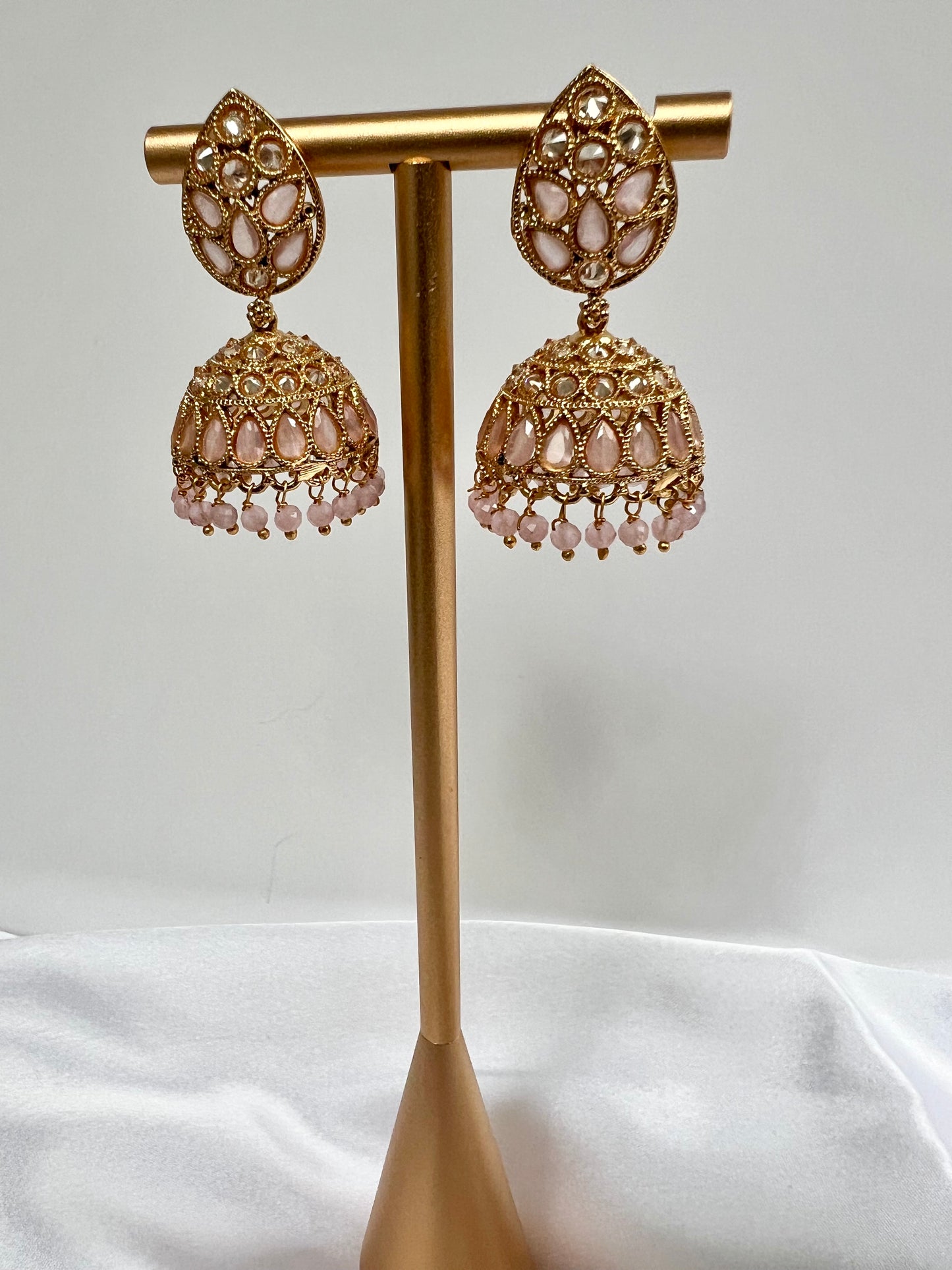 Light blush pink gold plated jhumka earrings E3024