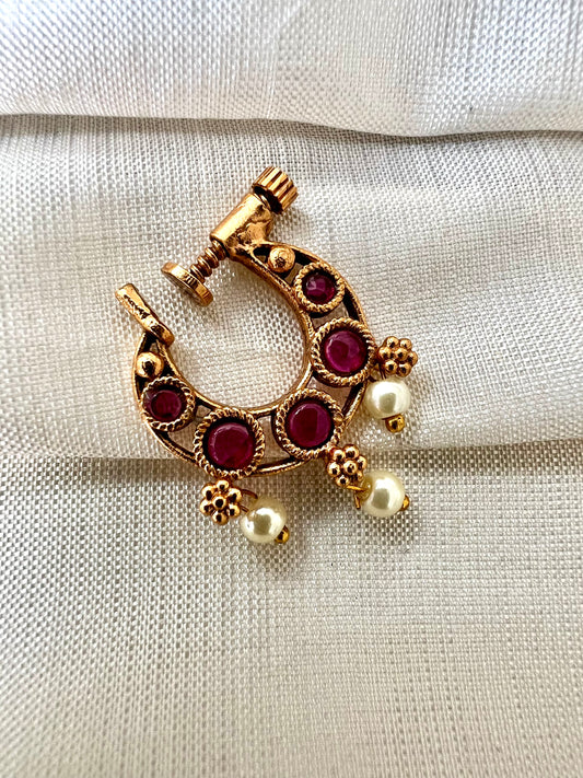 Antique pearl ruby nosering NR3003