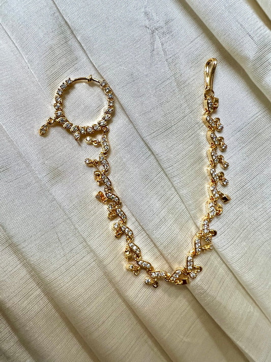 Cz stoned gold plated nosering with chain NR3033