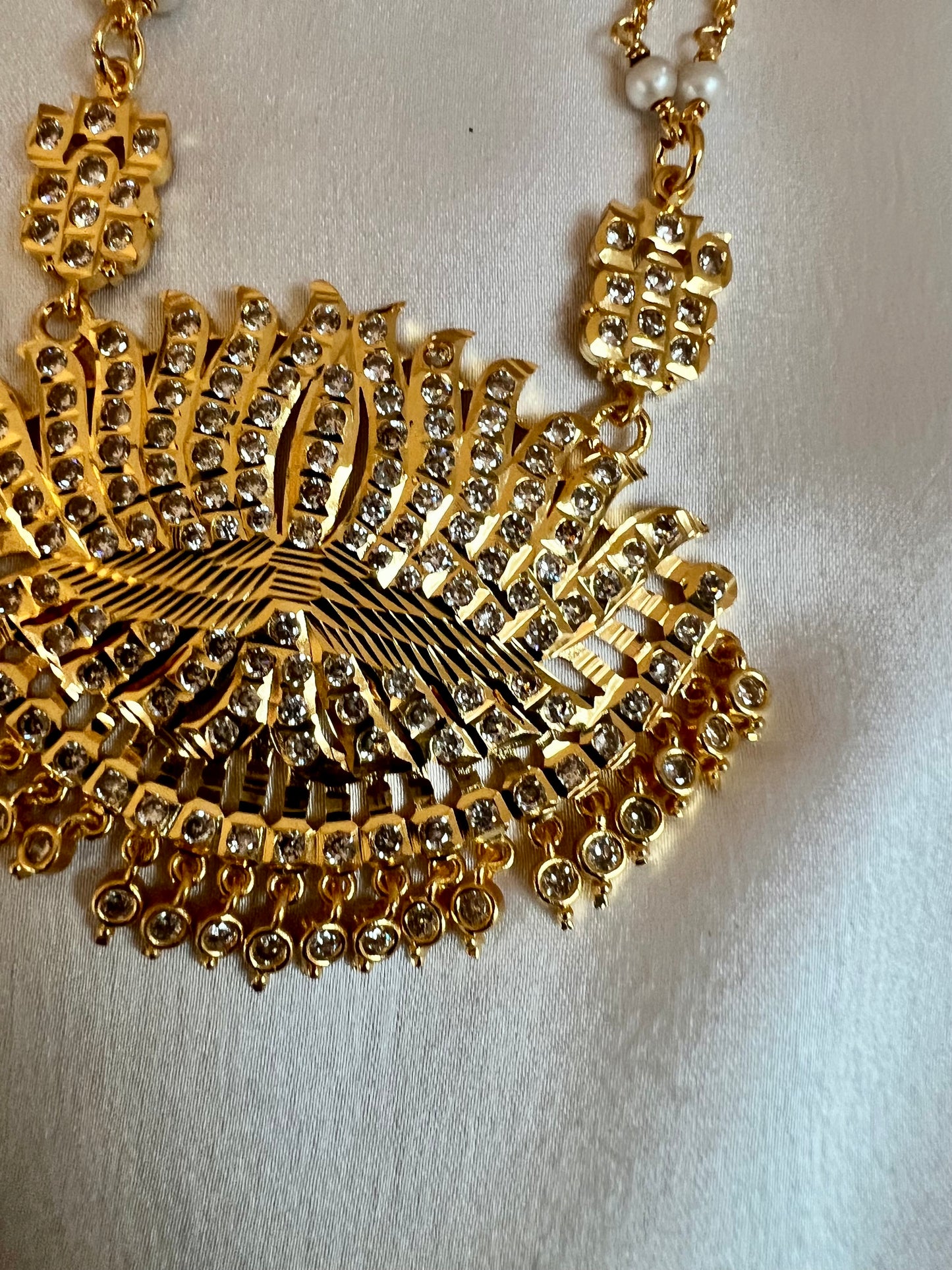 LAVO- Long pathakam lotus necklace with pearl chain N3187