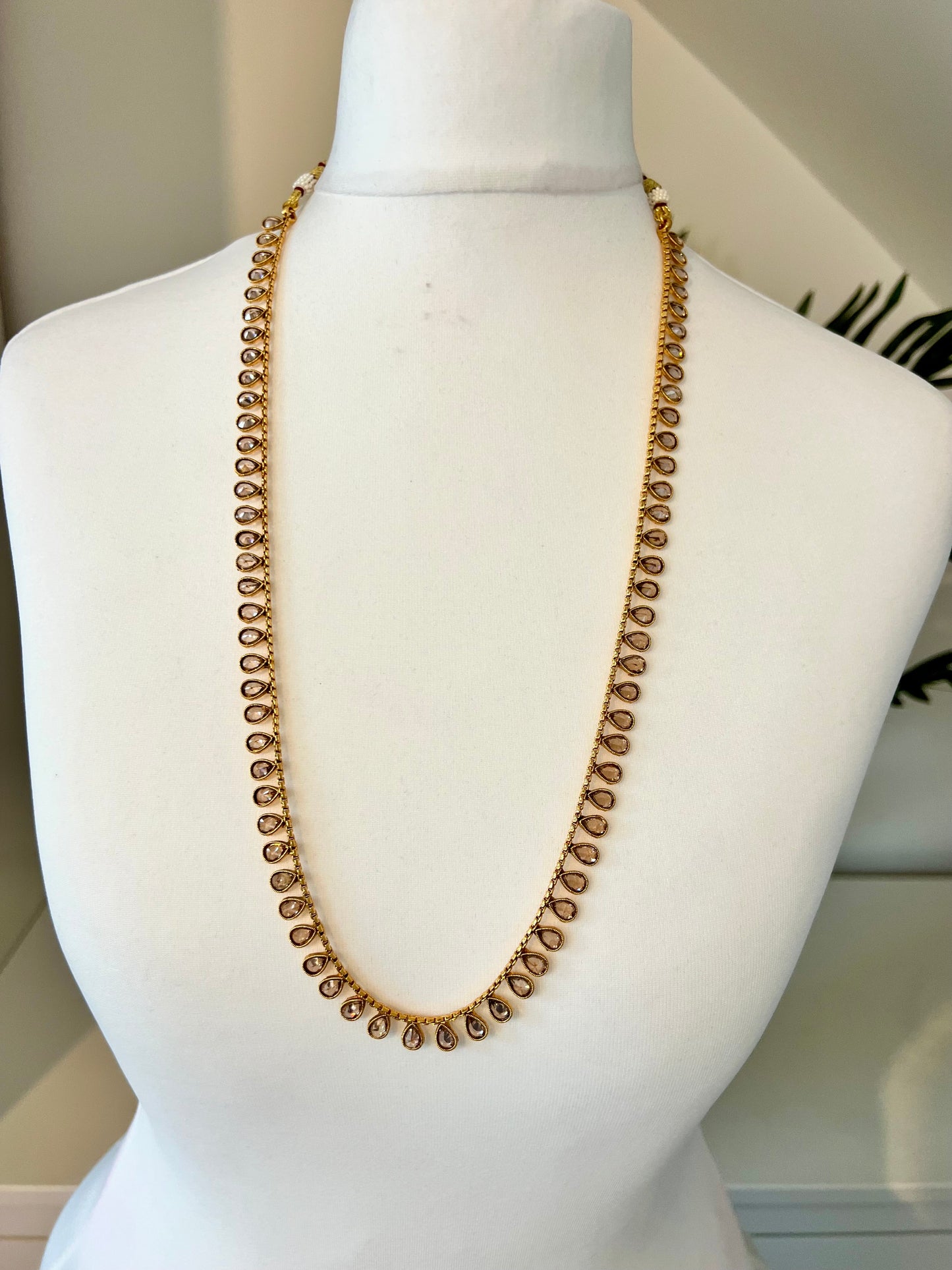 SHRUTIKA- Long kundan stone tear shaped white stone necklace set with earrings N3215