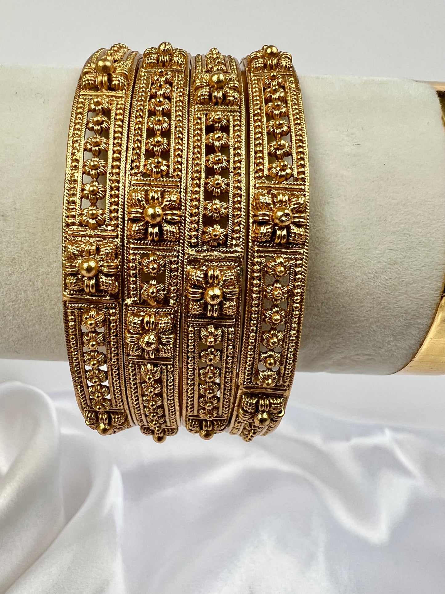 Antique Plain Matte Gold Bangles With Gold Plating, set of four B3007