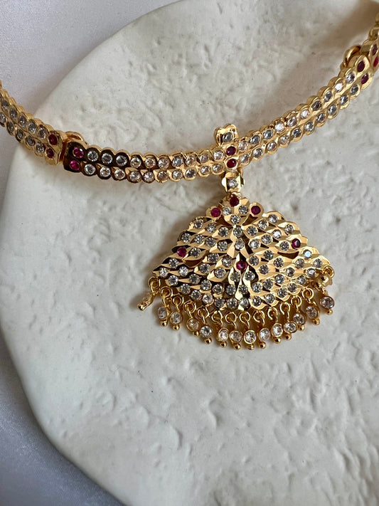 ABIGA - Traditional impon two layered attigai necklace in ruby N3072