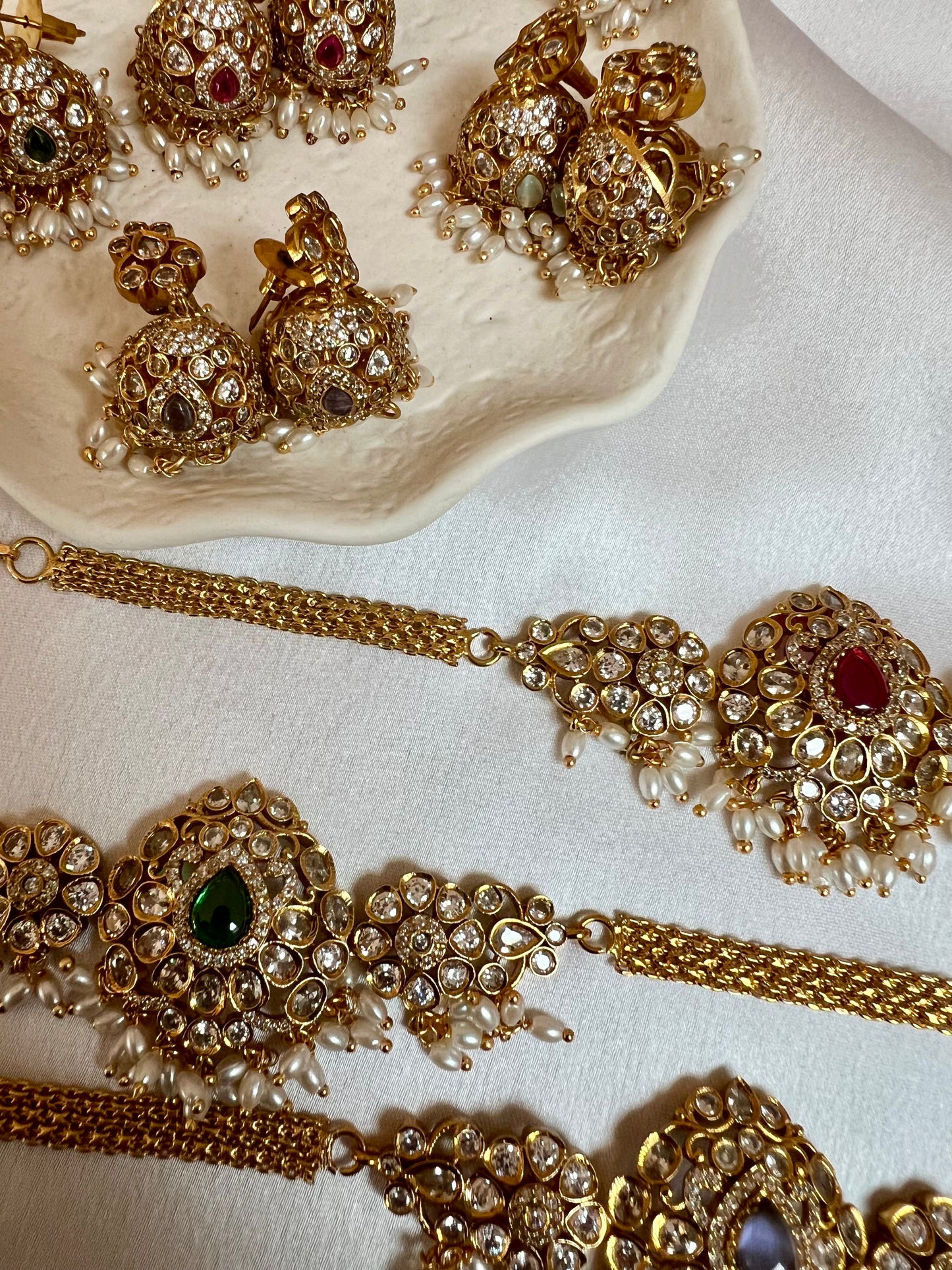 BAVITHRA - small kundan stone choker set with matching jhumkas N3175