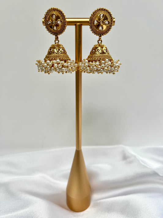 Gold plated pearl jhumka earrings E3029