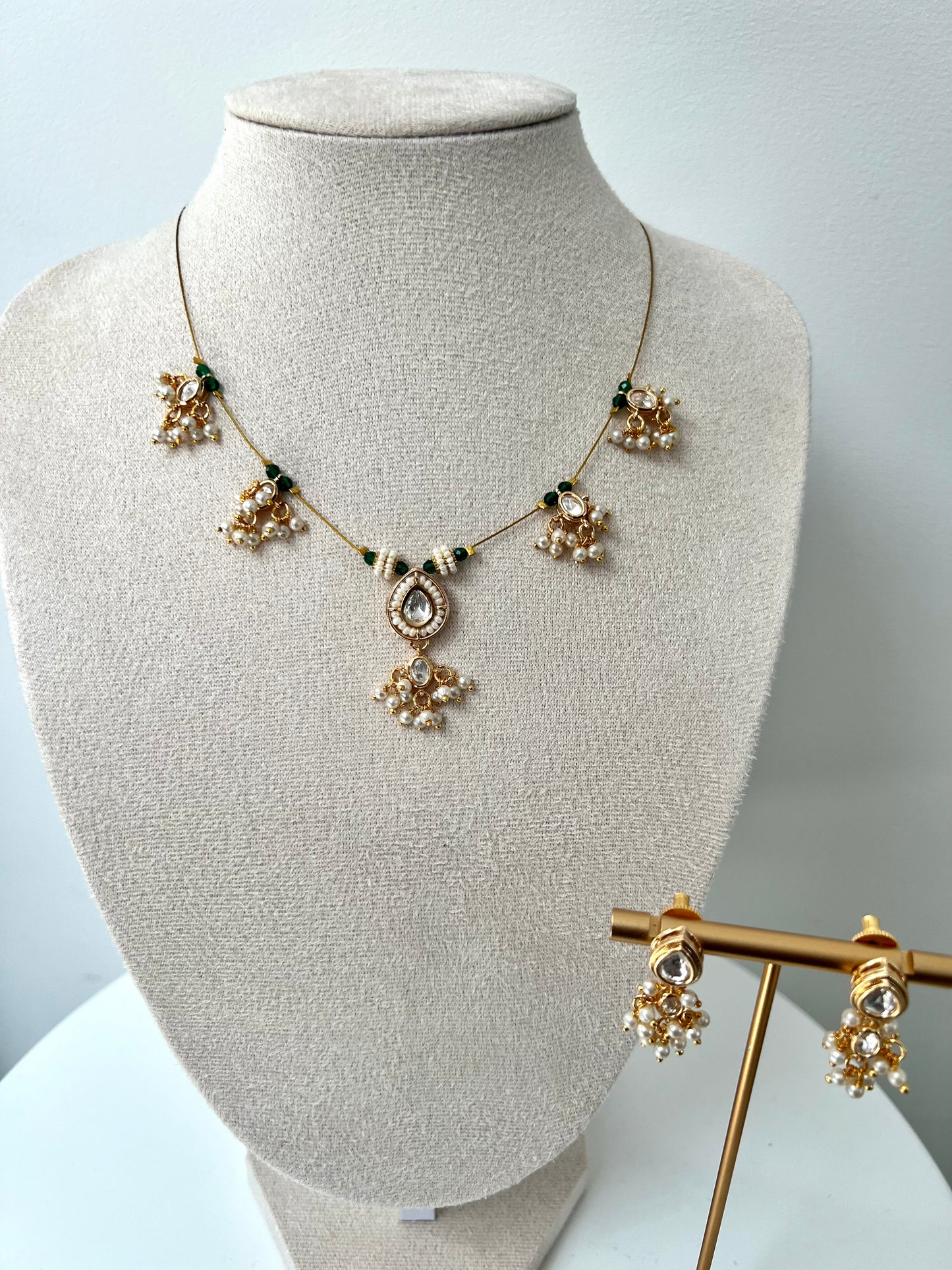 SUBASI - Dainty invisible chain pearl necklace set with small earrings N3379