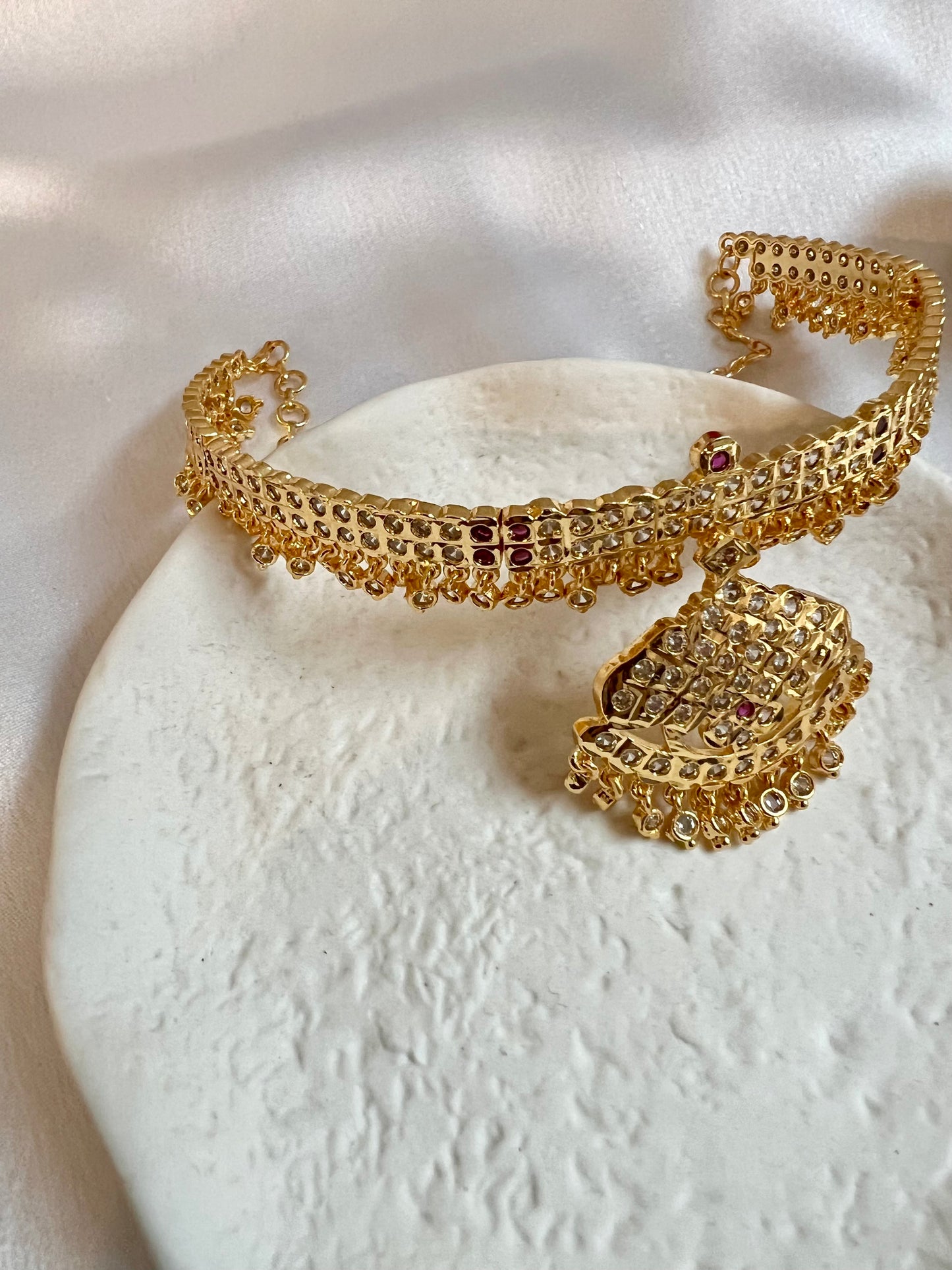 DAVINA - High neck two layered impon necklace with ruby and white stones N3163