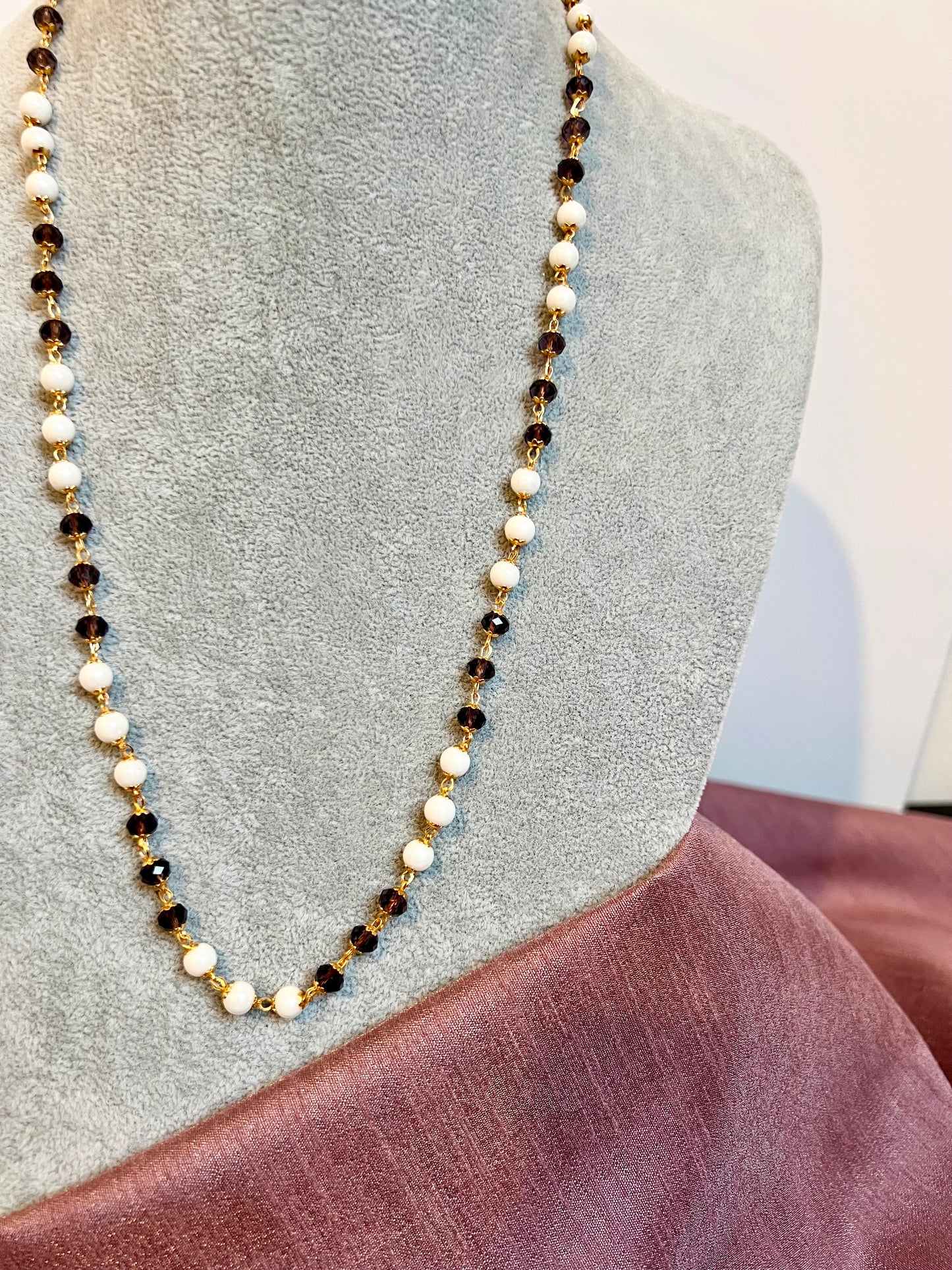 NITHRA - Simple long white and purple beads chain N3232