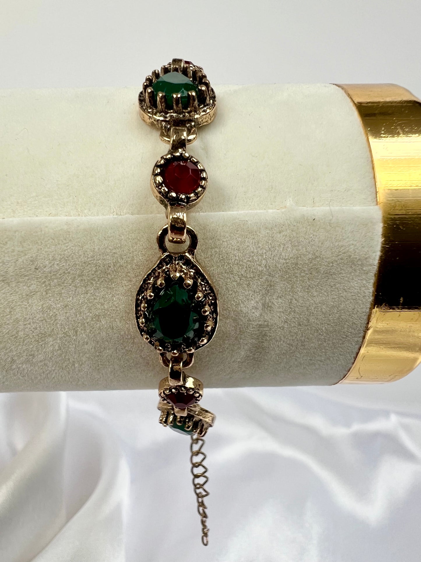 Antique gold ruby and green stoned bracelet B3029