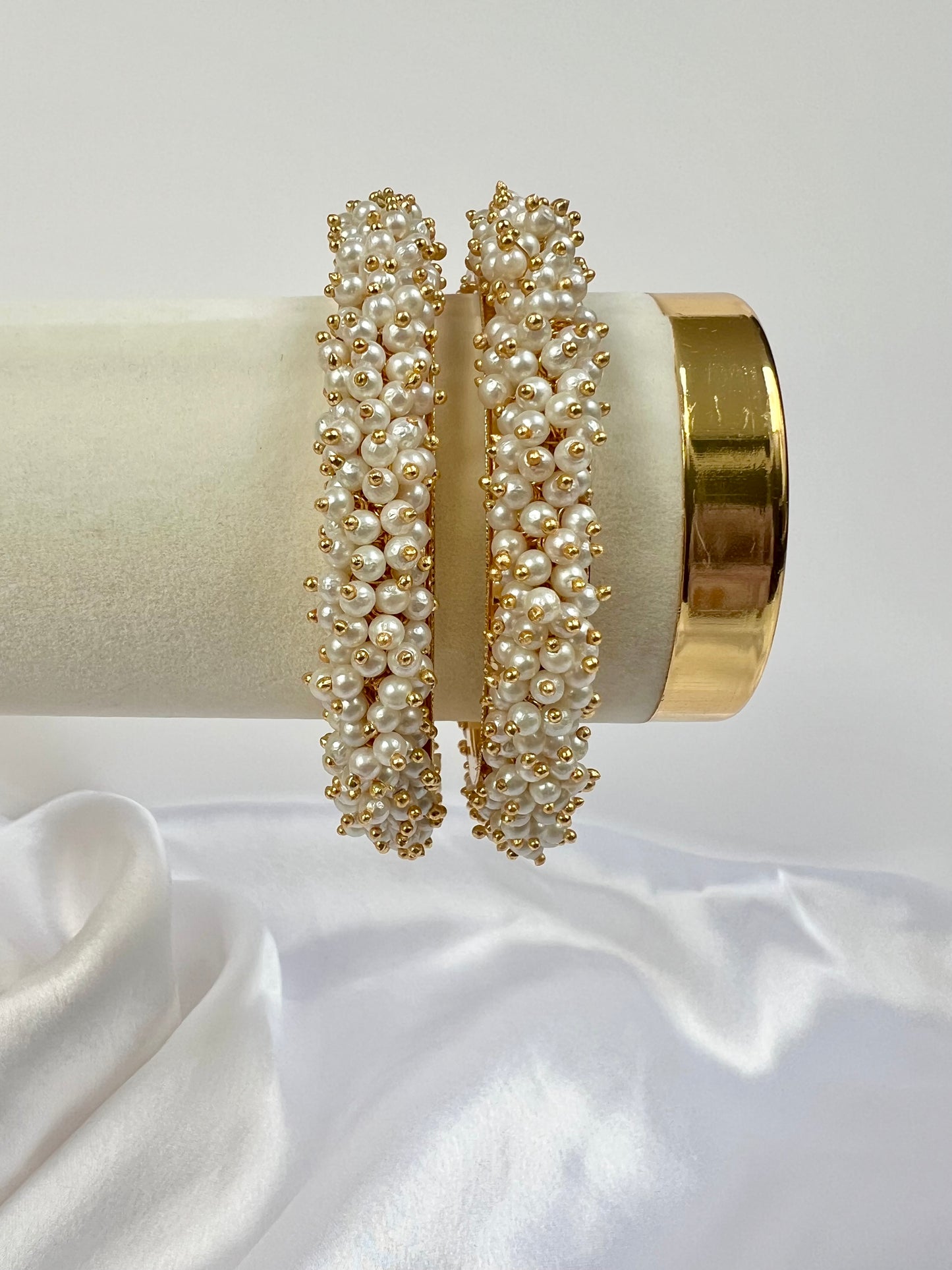 Classic Gold Bangles With Pearls and Gold Plating, set of two B3012