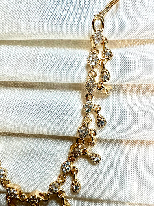 Cz stoned gold plated nosering with chain NR3035