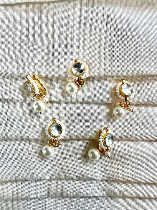 Kundan stoned gold plated press in nosering with pearls NR3070