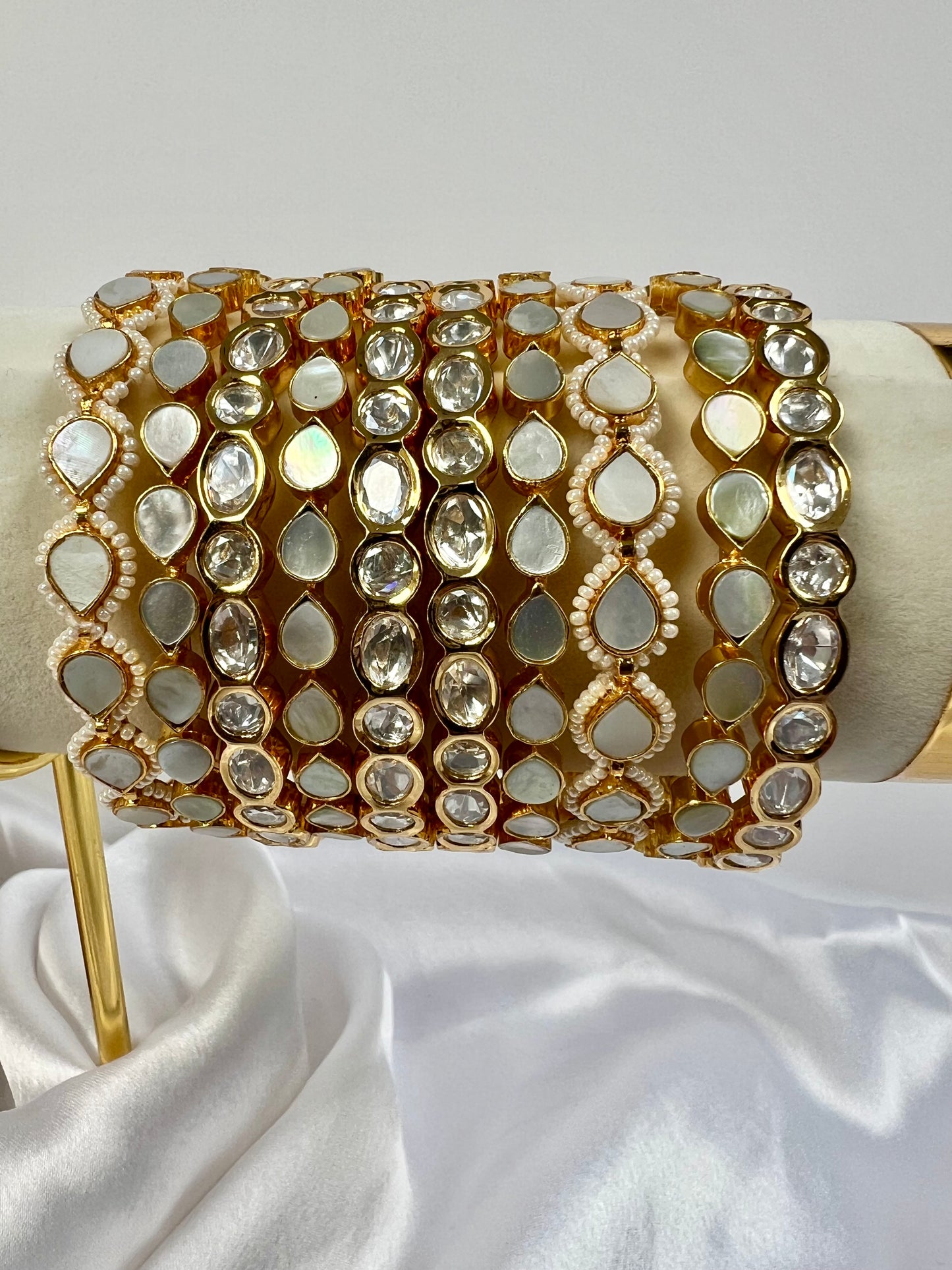 Bridal kundan stone, mother of pearls bangle set B3019