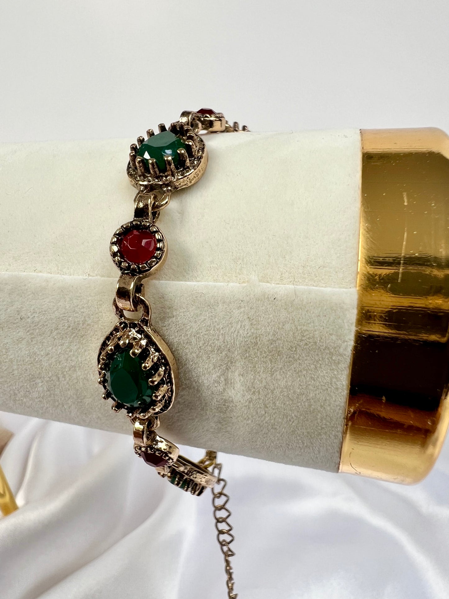 Antique gold ruby and green stoned bracelet B3029