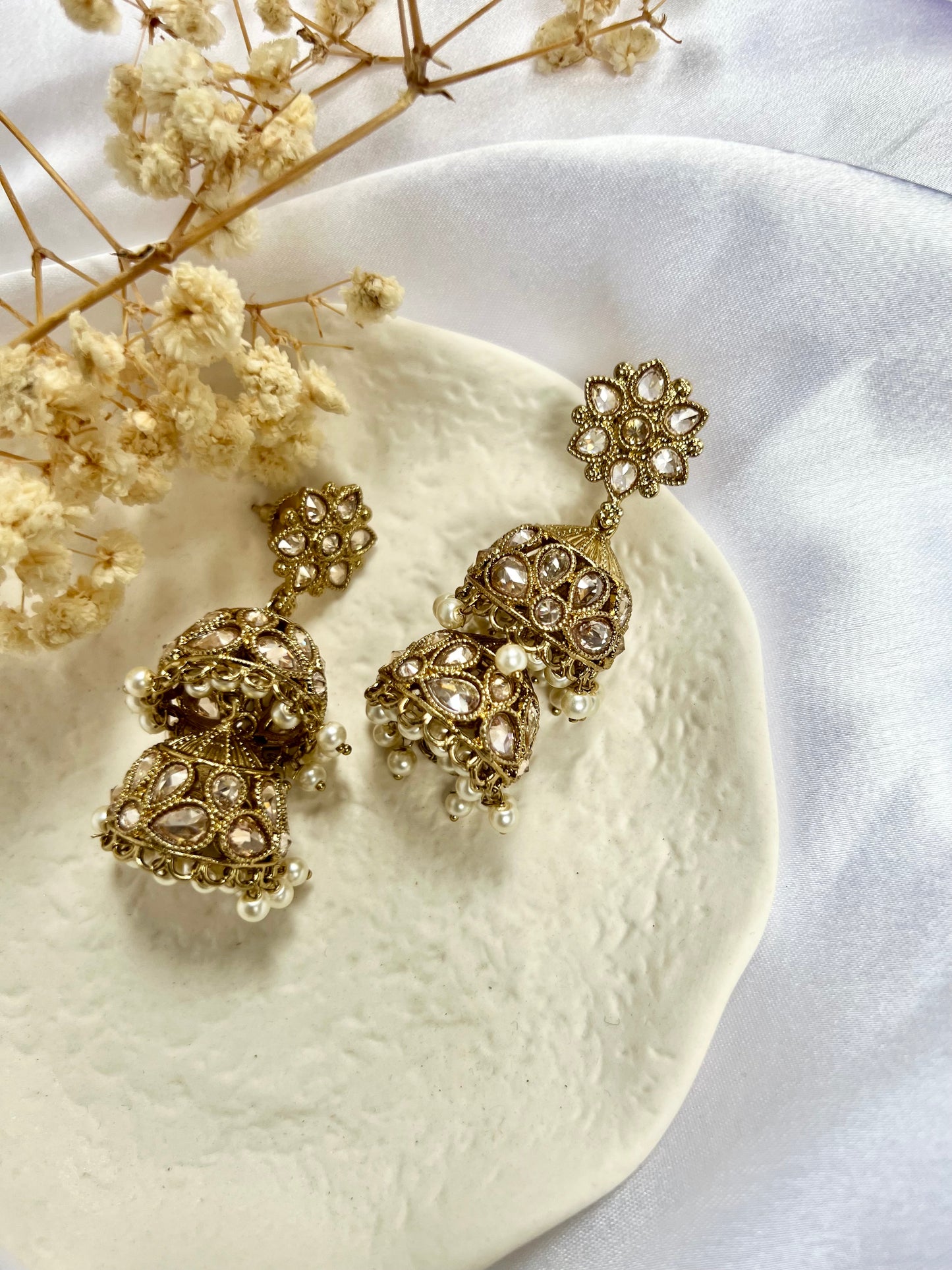 Mehndi plated pearl jhumka earring E3026