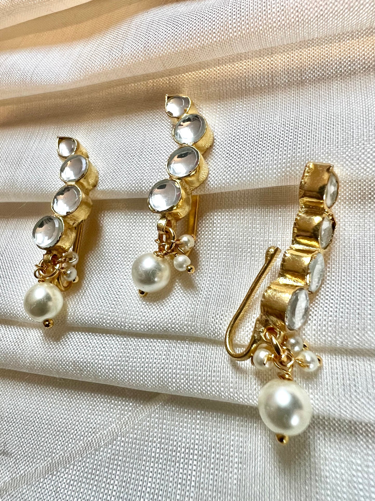 Kundan stone pressing nosering with pearls gold plated NR3036