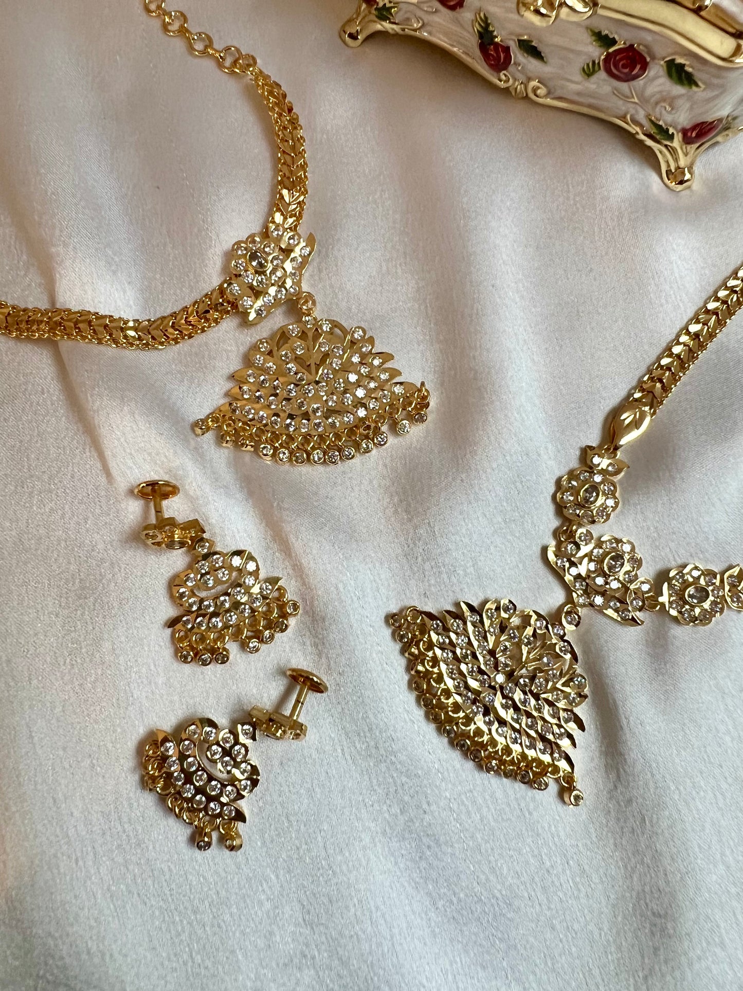 BAVANI -Short attigai and long mid haram impon necklace with matching earrings N3164