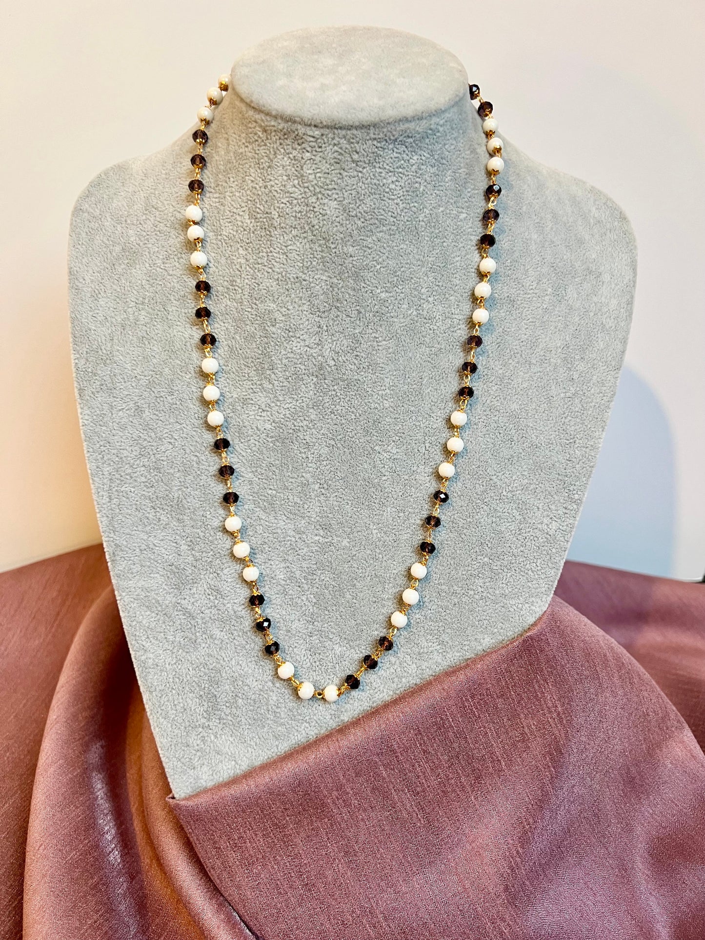 NITHRA - Simple long white and purple beads chain N3232