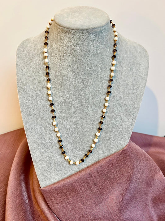 NITHRA - Simple long white and purple beads chain N3232