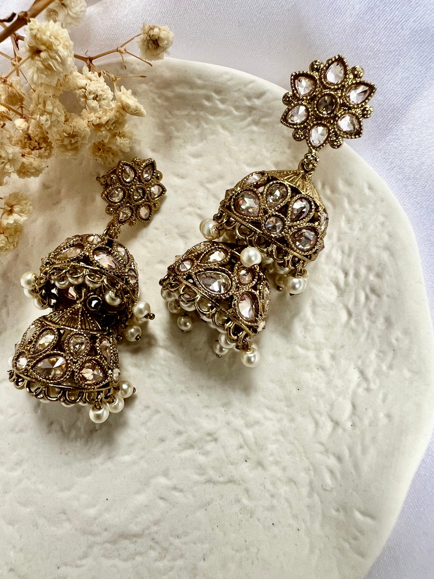 Mehndi plated pearl jhumka earring E3026