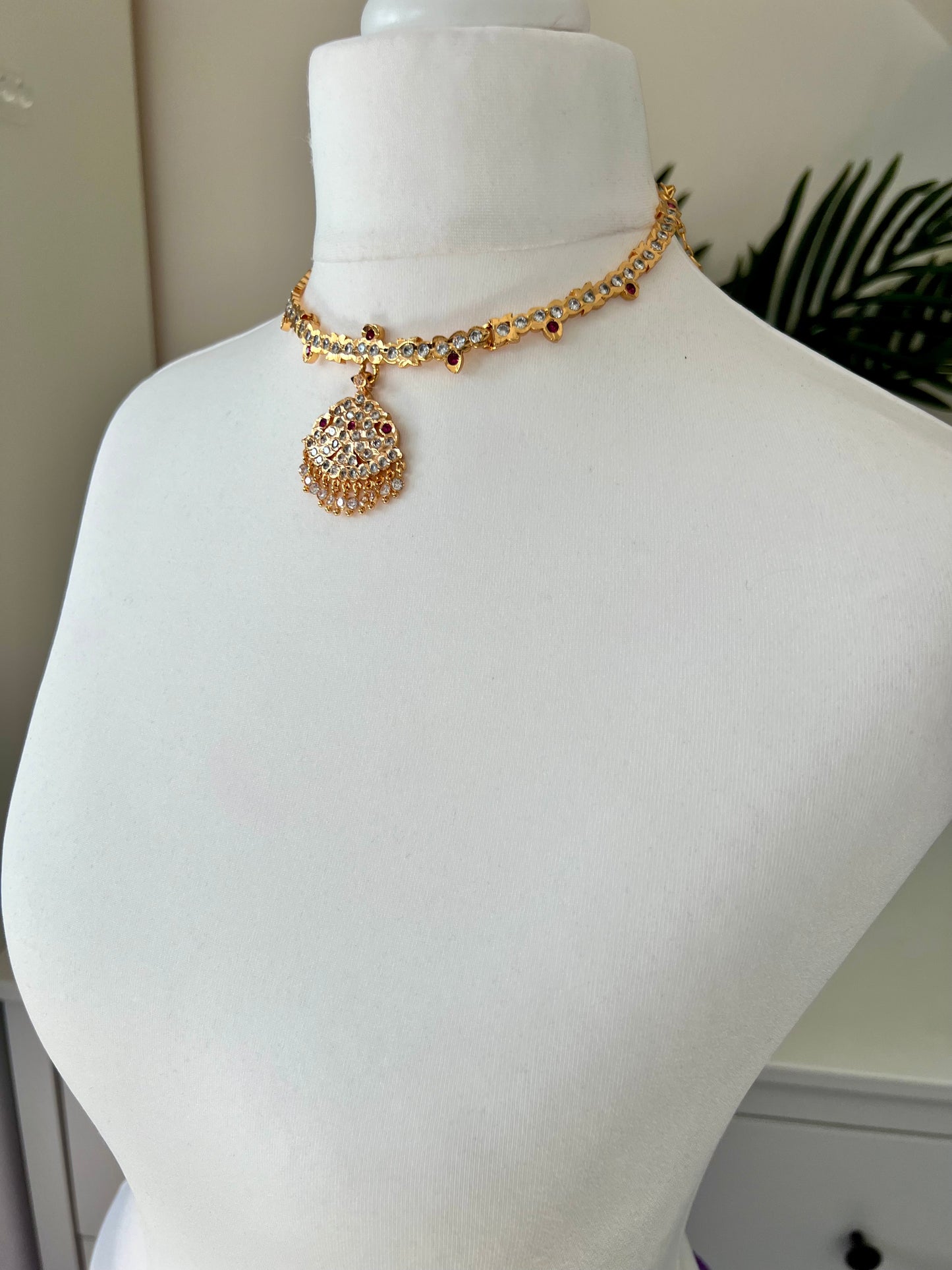 ABI- Simple traditional attigai with ruby and white stones N3092
