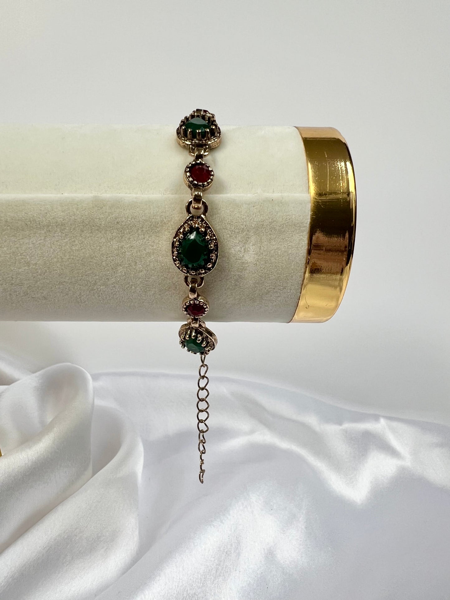 Antique gold ruby and green stoned bracelet B3029