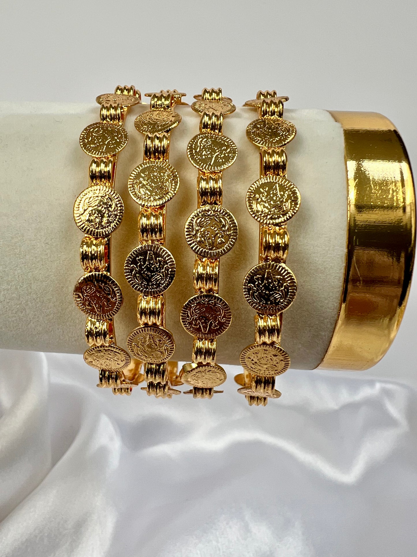 Gold plated temple kasu bangle set of four B3002