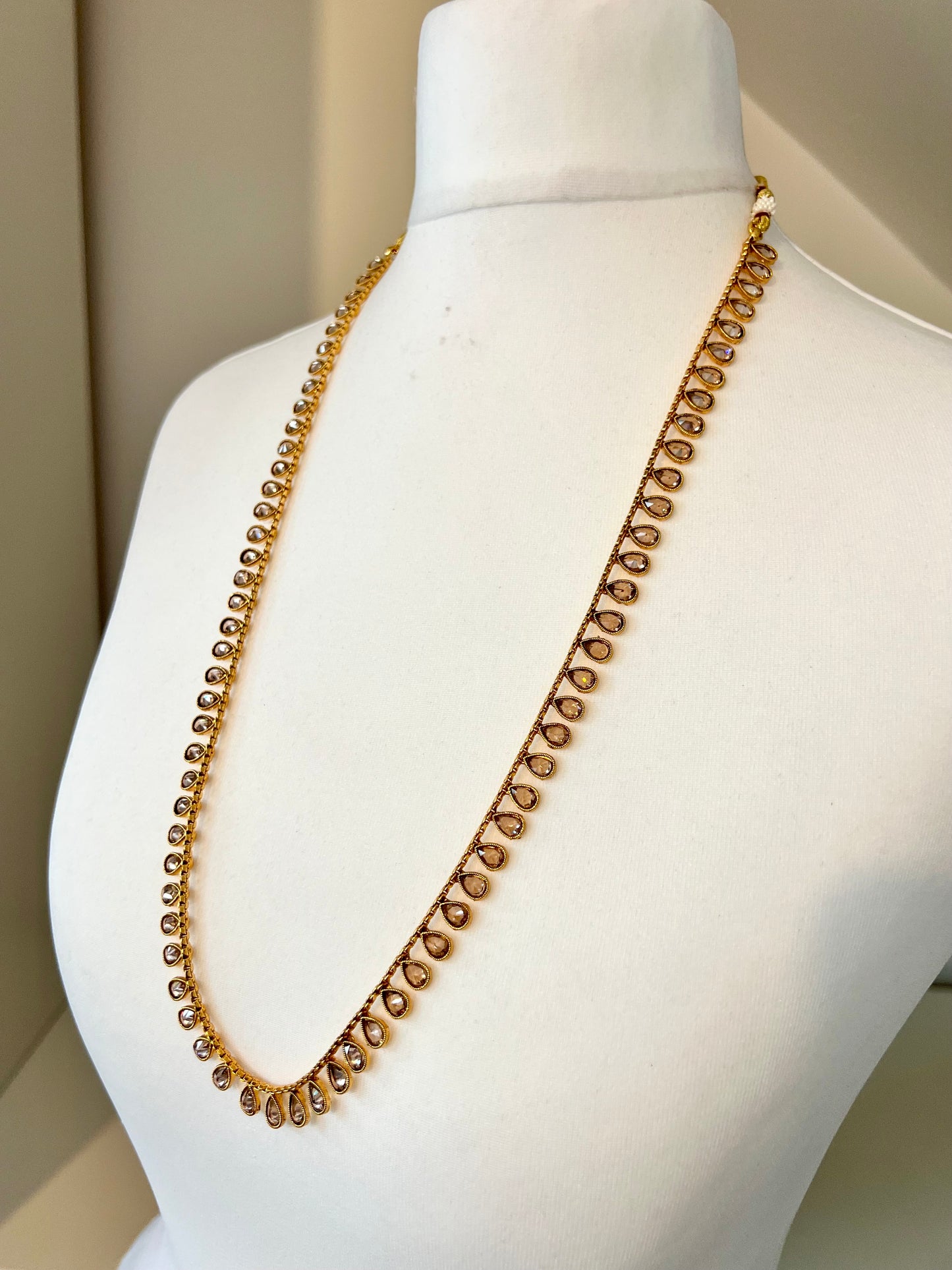 SHRUTIKA- Long kundan stone tear shaped white stone necklace set with earrings N3215