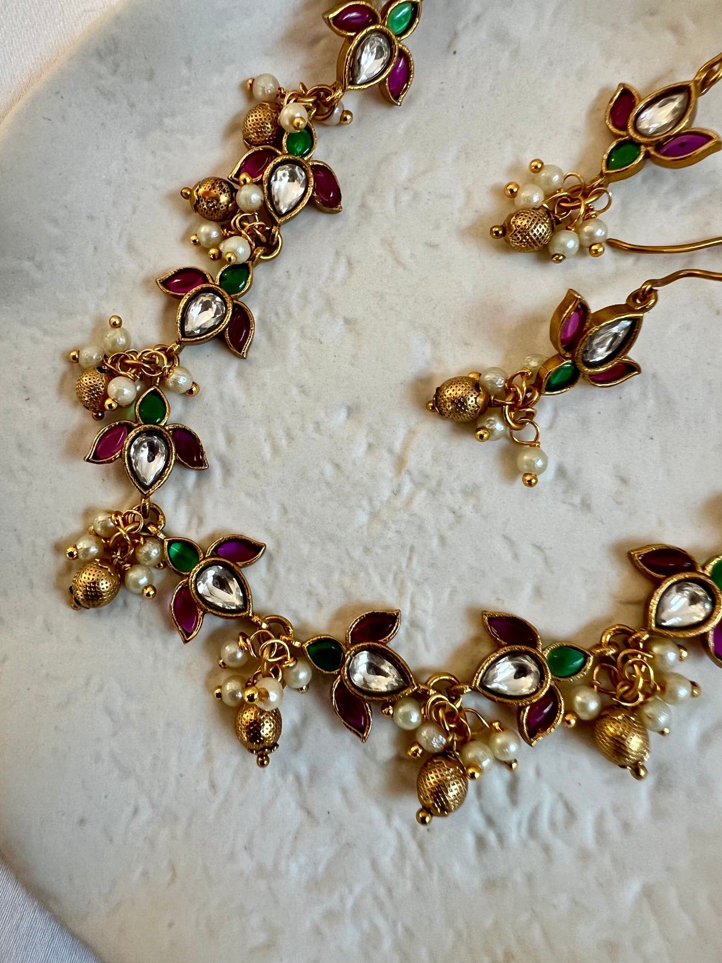 AMELIA - Simple short chain lotus necklace with matching small lotus earrings N3010