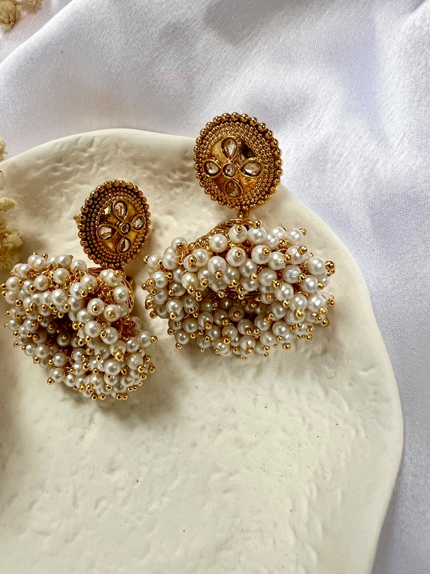 Gold plated pearl jhumka earrings E3029