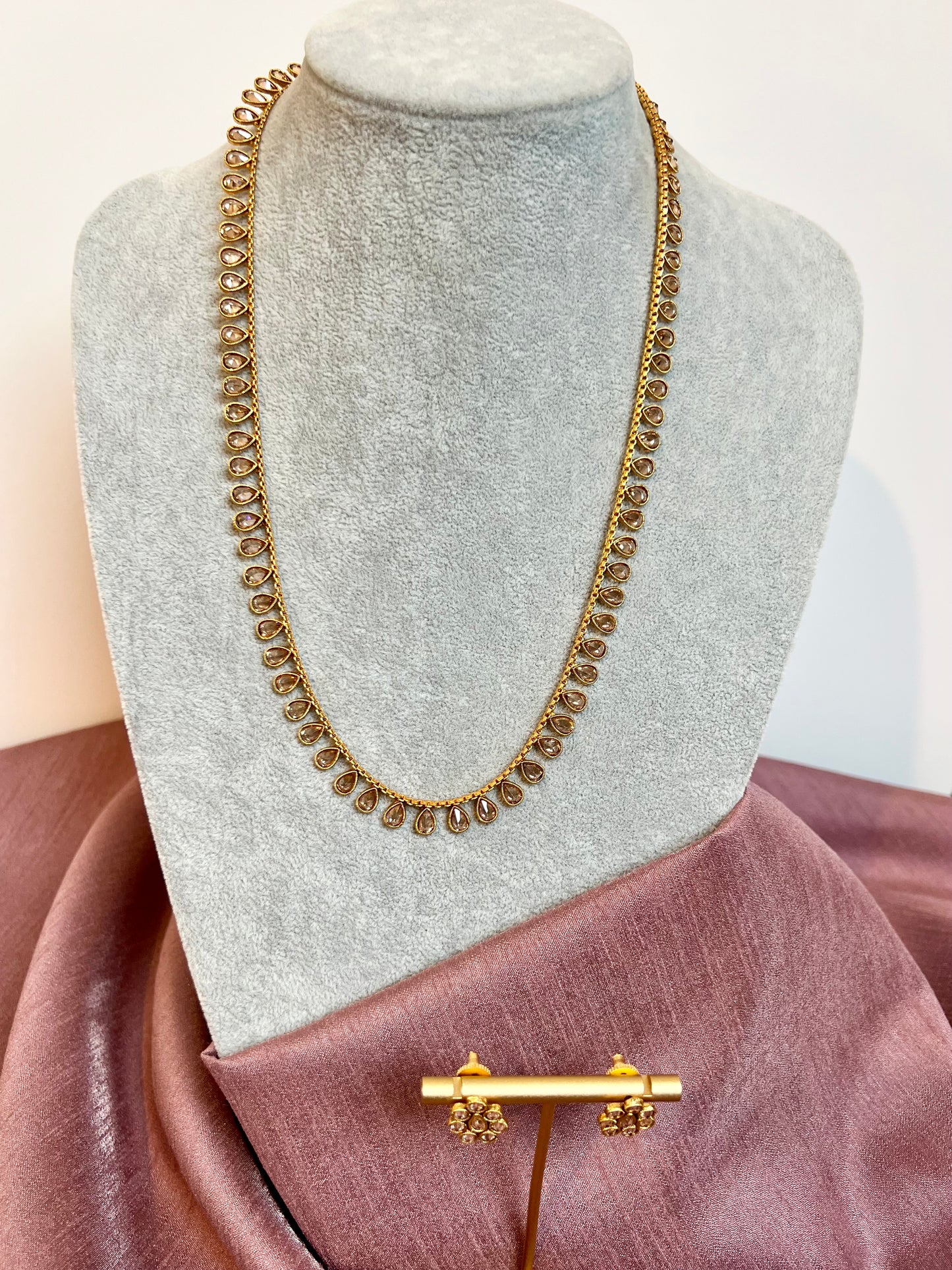 SHRUTIKA- Long kundan stone tear shaped white stone necklace set with earrings N3215