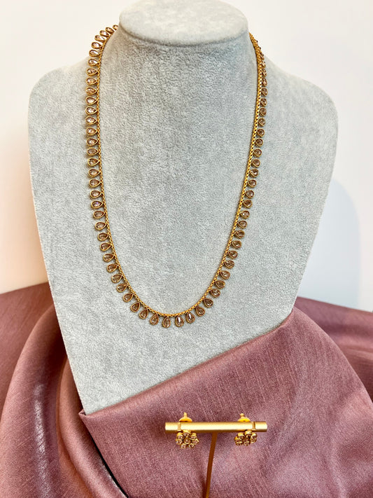 SHRUTIKA- Long kundan stone tear shaped white stone necklace set with earrings N3215