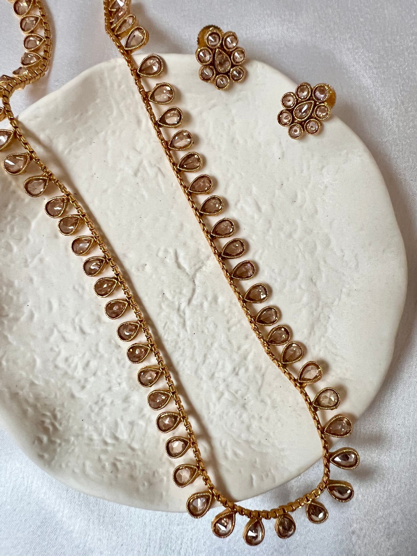 SHRUTIKA- Long kundan stone tear shaped white stone necklace set with earrings N3215