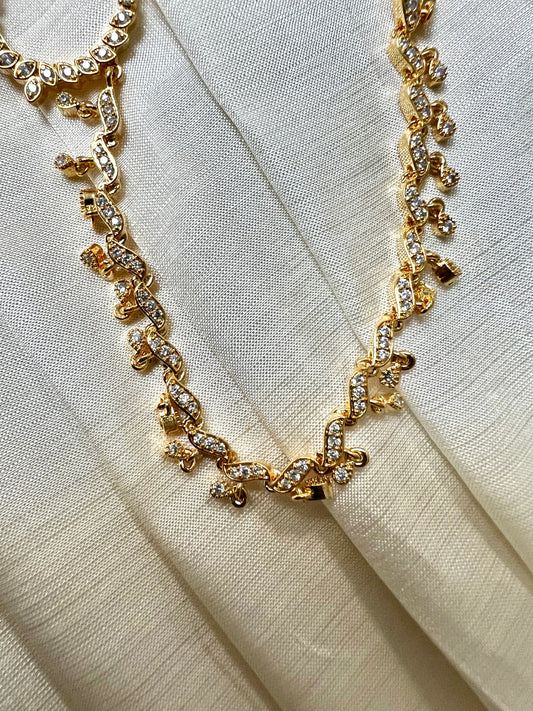 Cz stoned gold plated nosering with chain NR3033