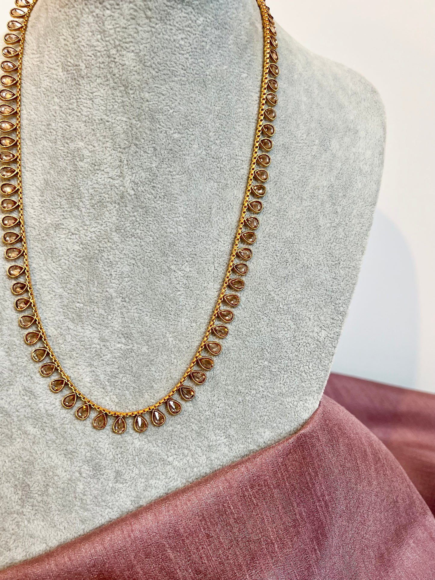 SHRUTIKA- Long kundan stone tear shaped white stone necklace set with earrings N3215